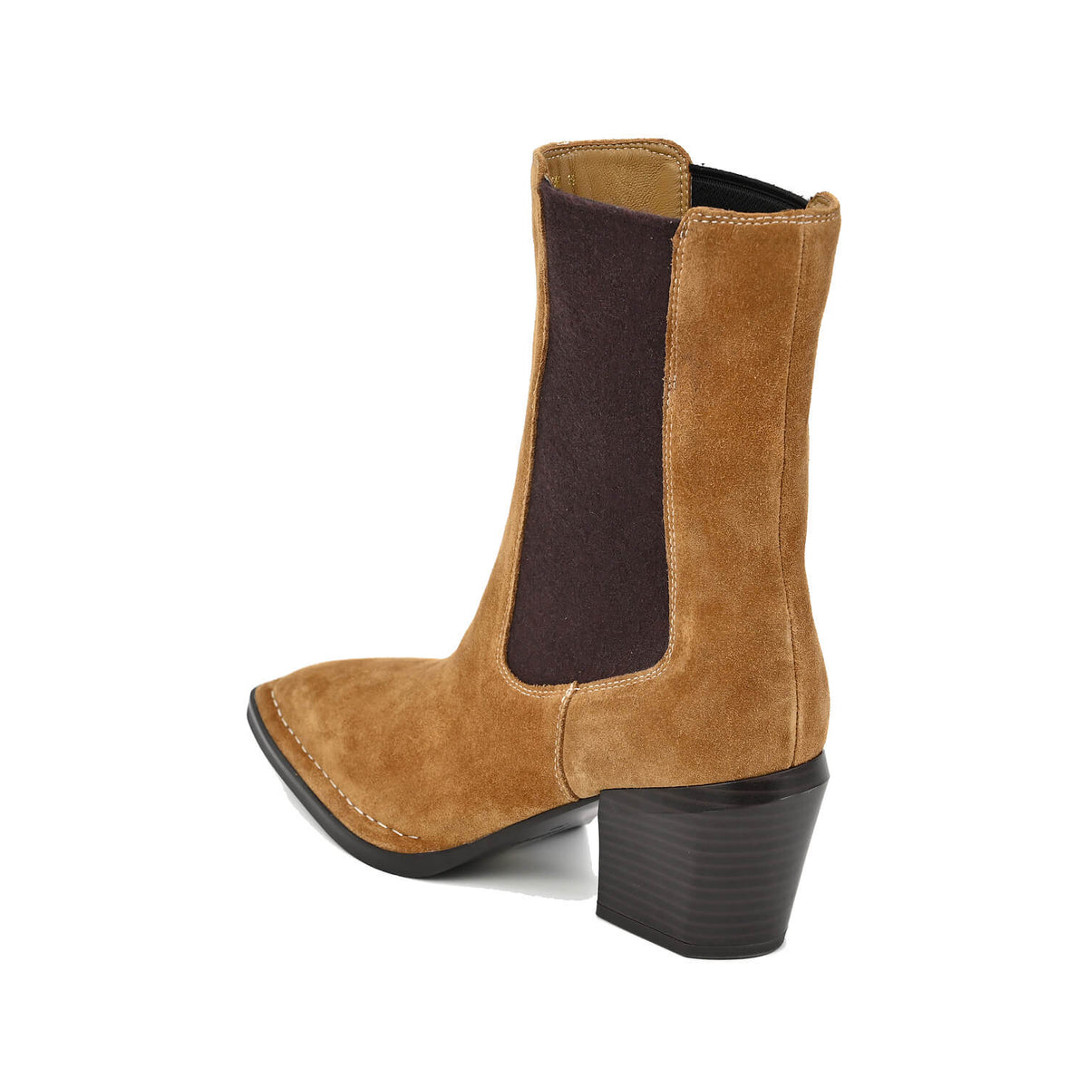 Jane- Suede Pointed Toe Boots- Cognac Suede