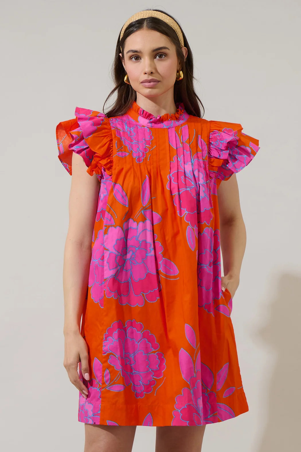 Plus Size Nalani Floral Lovel Shift Mini Dress- Orange/Pink
