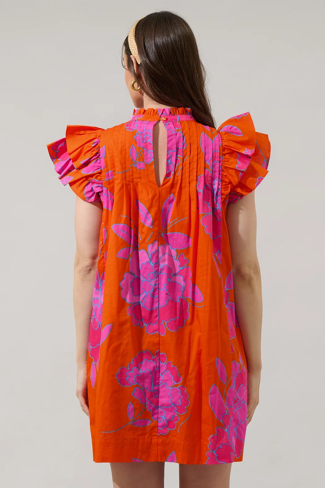 Plus Size Nalani Floral Lovel Shift Mini Dress- Orange/Pink