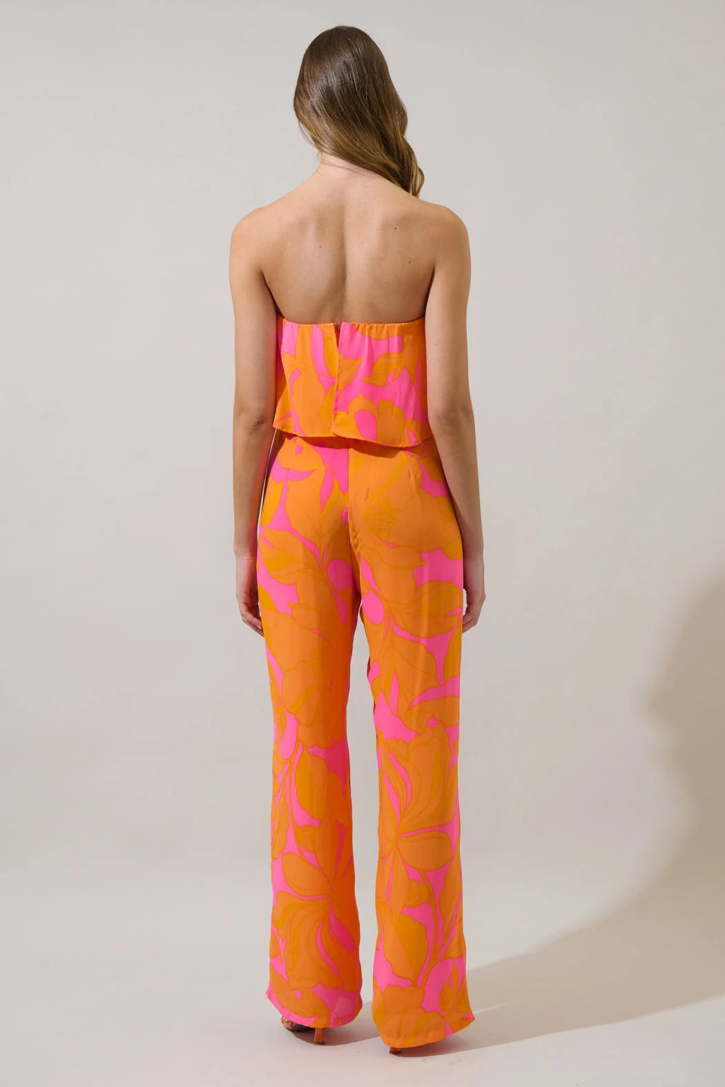 Mexia Floral Elvie Strapless Jumpsuit- Orange/Pink