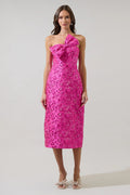 Harrington Jacquard Lola Bow Strapless Midi Dress- Fuchsia