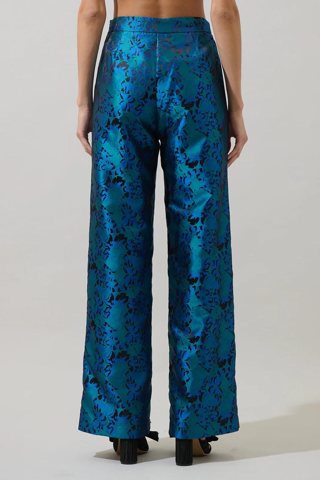 Farrah Jacquard Lunete Wide Leg Pants- Blue/Black