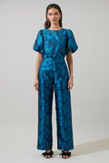 Farrah Jacquard Lunete Wide Leg Pants- Blue/Black