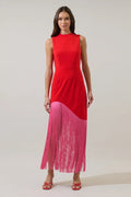 Gigi Fringe Sleeveless Maxi Dress- Red/Pink