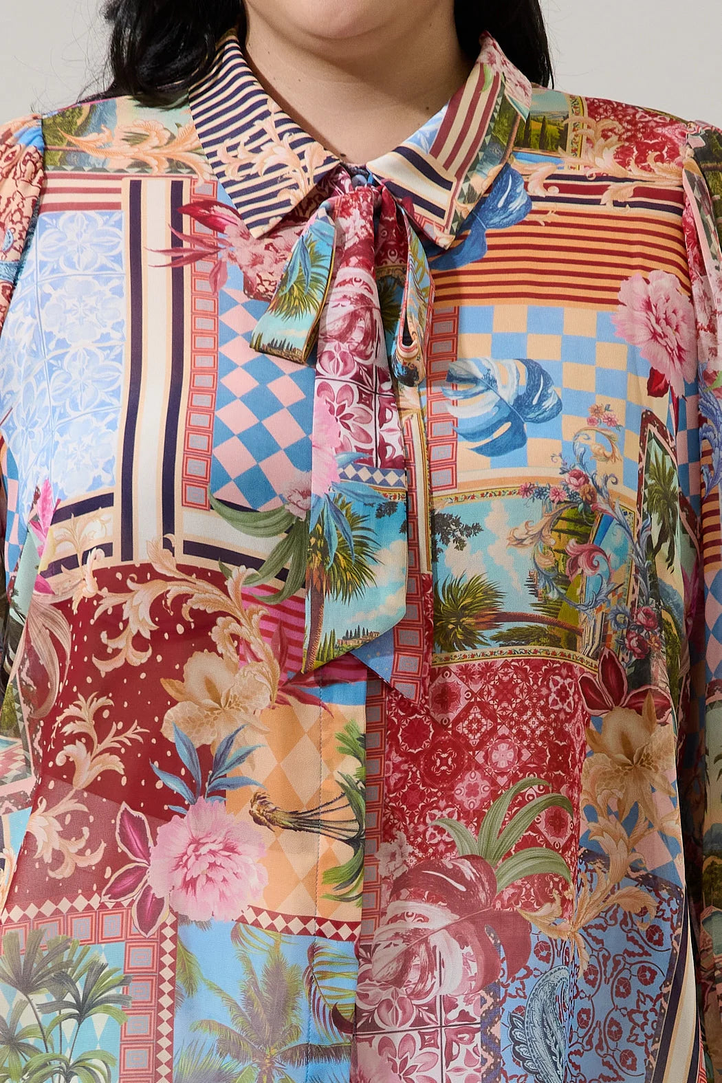 Melani Tropical Marta Long Sleeve Collared Blouse