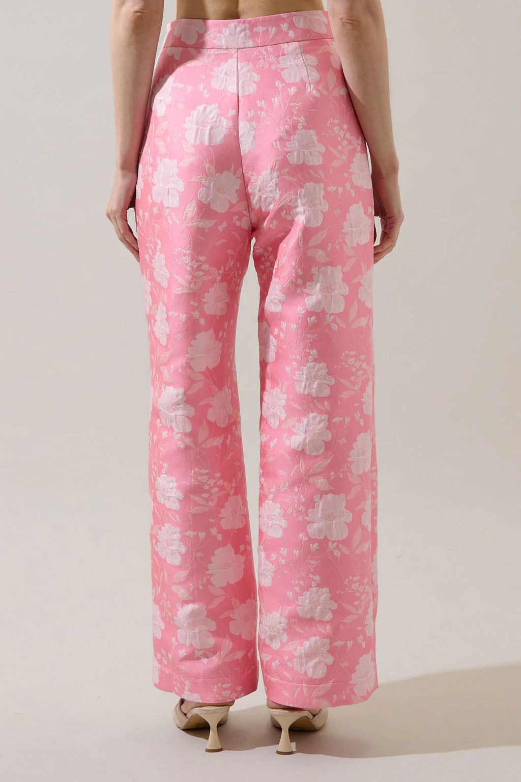 Nicole Jacquard Bern Wide Leg Pants- Coral Pink