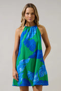 Plus Size Haity Shift Mini Dress Gresia Tropical- Blue/Green