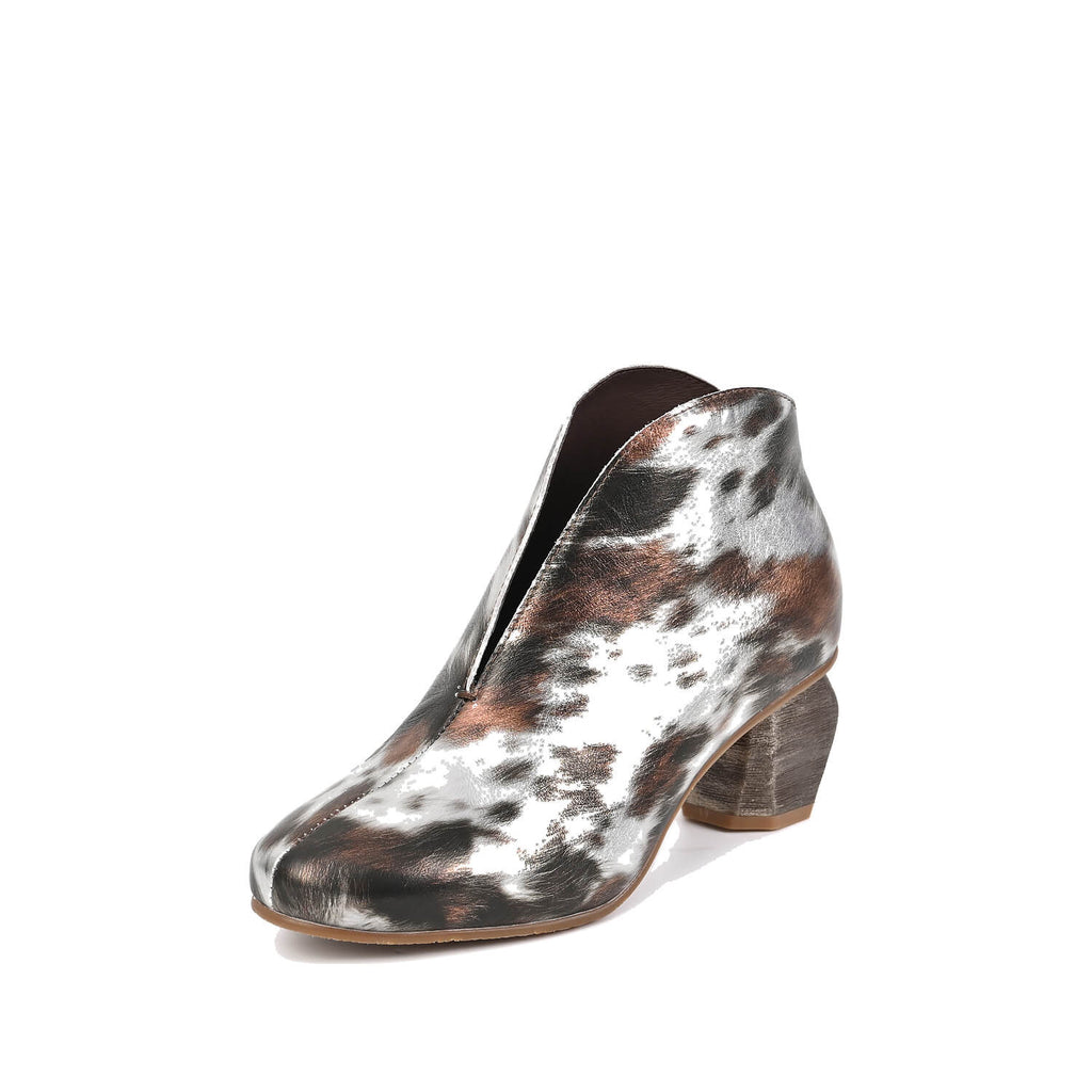 Gretchen- Metallic Ankle Booties- Light Gold Leather