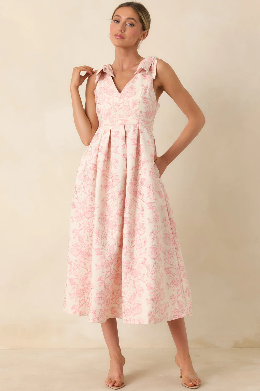 Pleated Dress- Pink/Cream