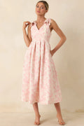 Pleated Dress- Pink/Cream