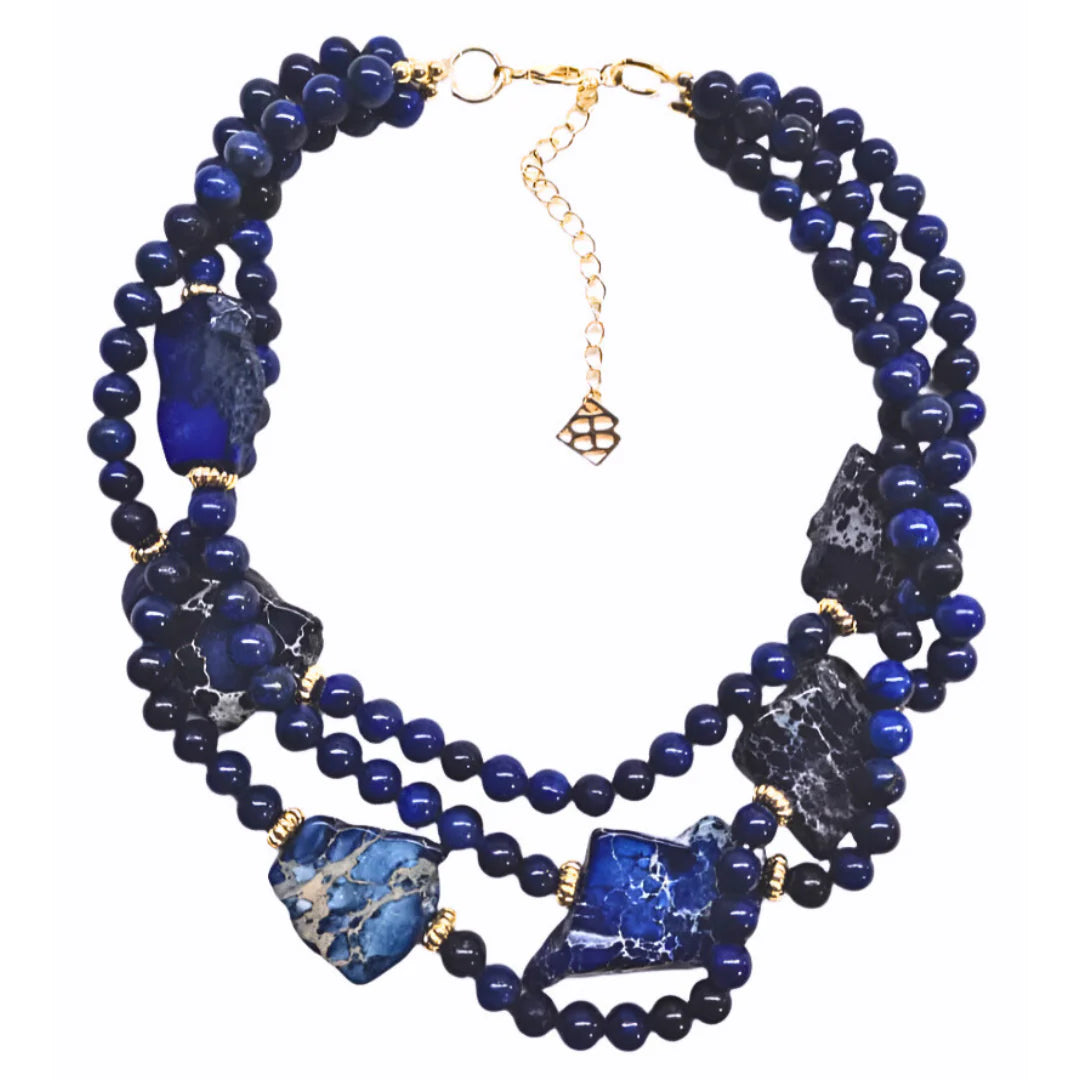 Navy Natural Stone Layered Necklace