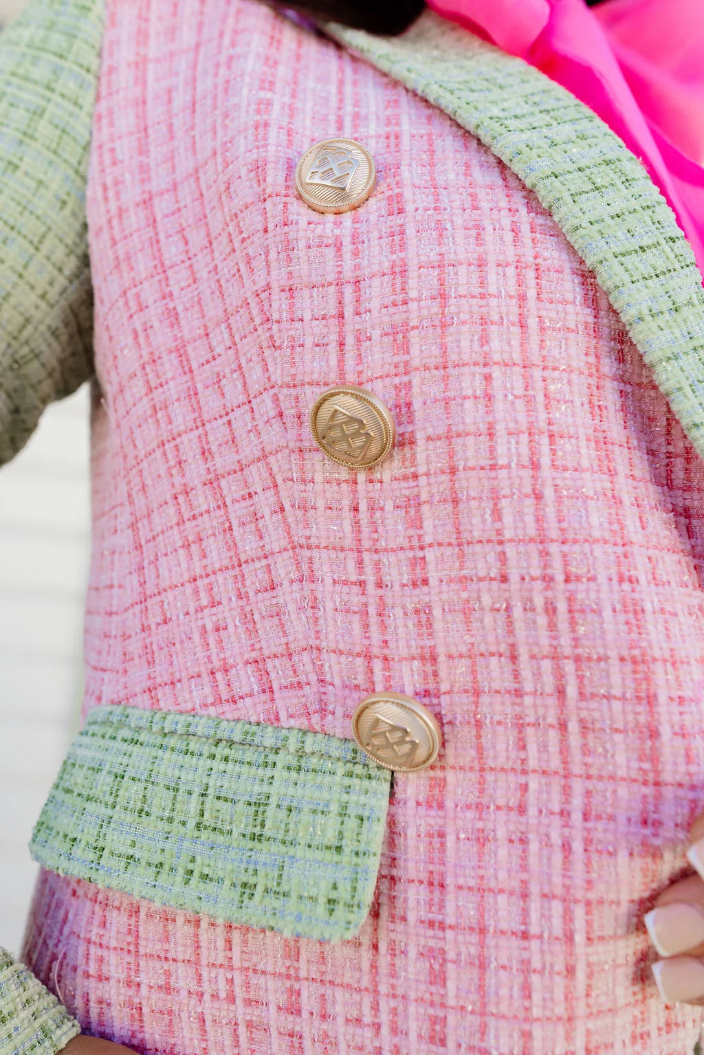 Colorblock Tweed Blazer- Pink/Green