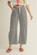 Striped Wide Leg Barrel Jeans- Black