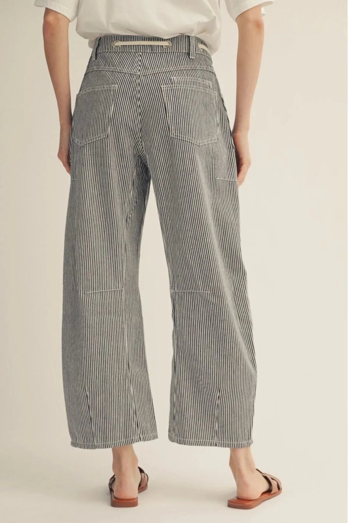 Striped Wide Leg Barrel Jeans- Black