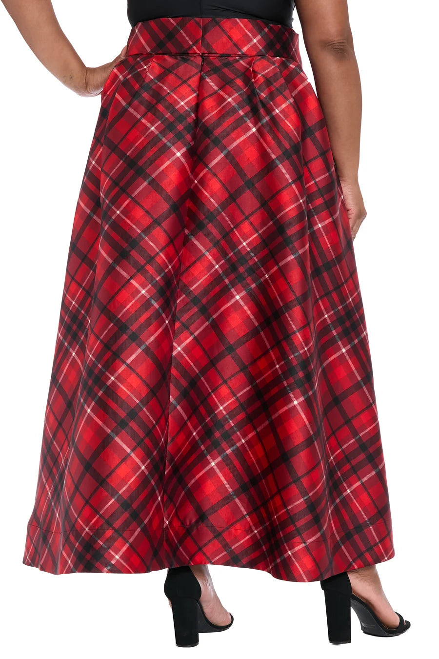 The Roosevelt Voluminous Plaid Tie-Front Skirt- Red/Black