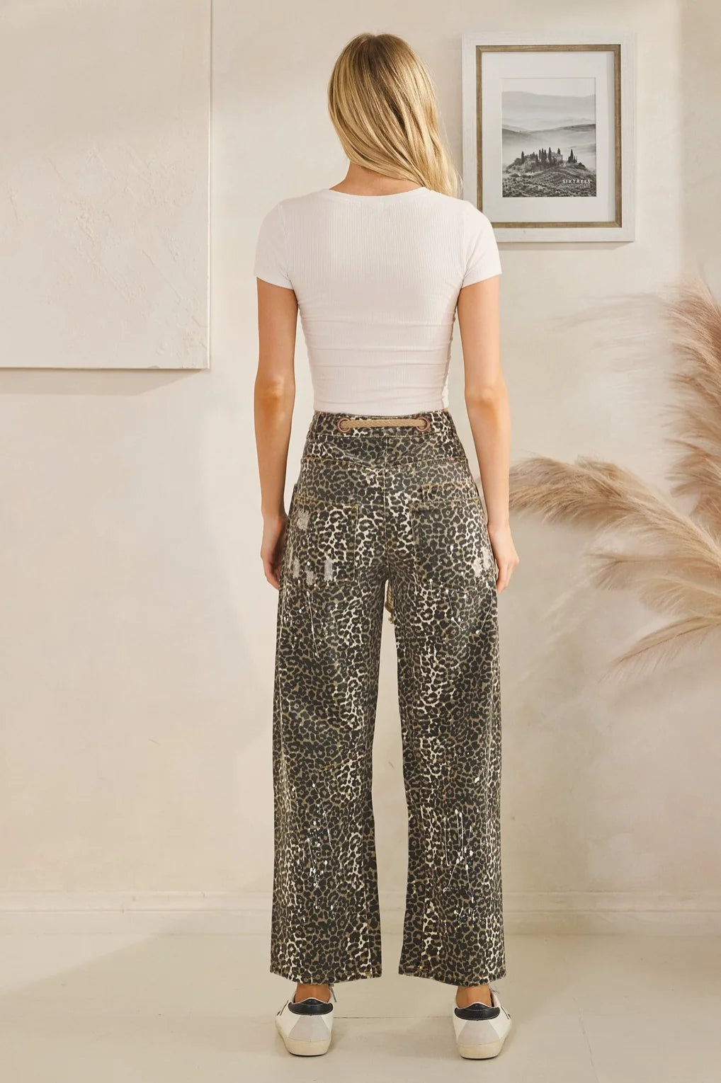 Washed Distressed Leopard Pants