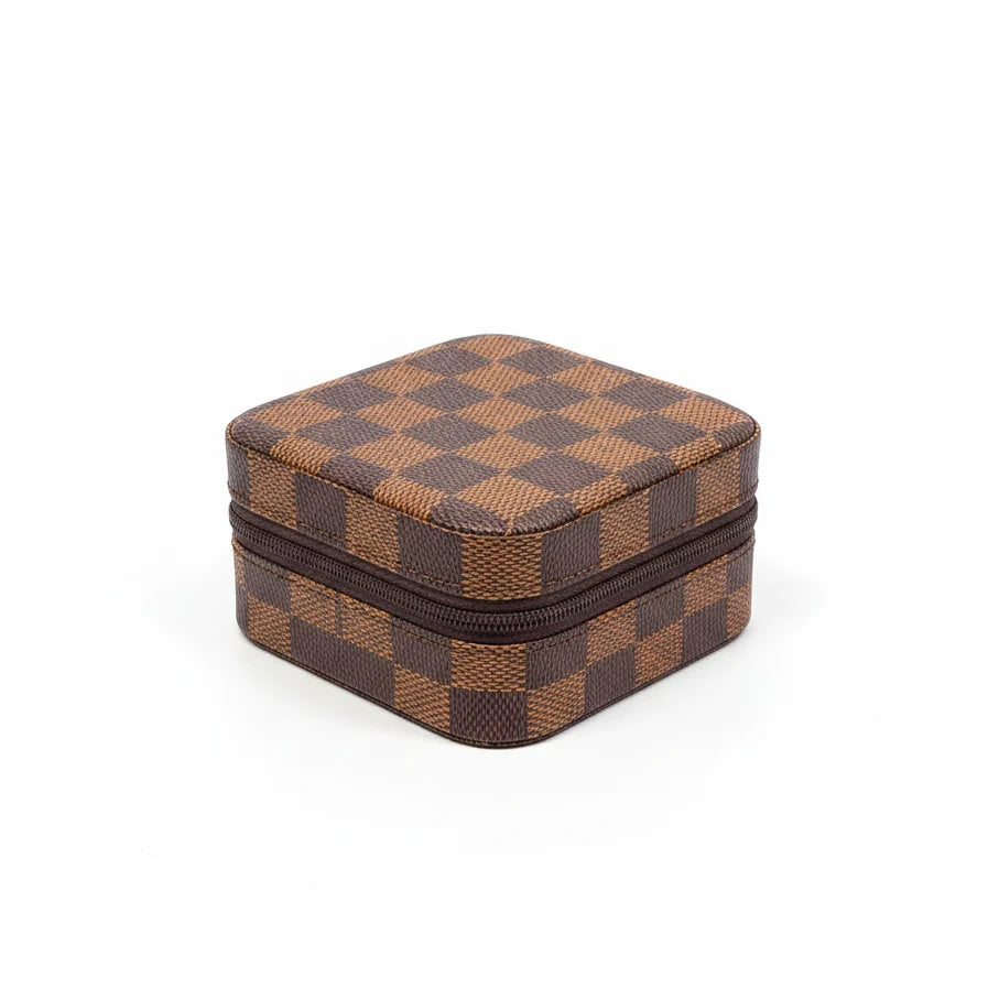 Brown Checkered Jewelry Case