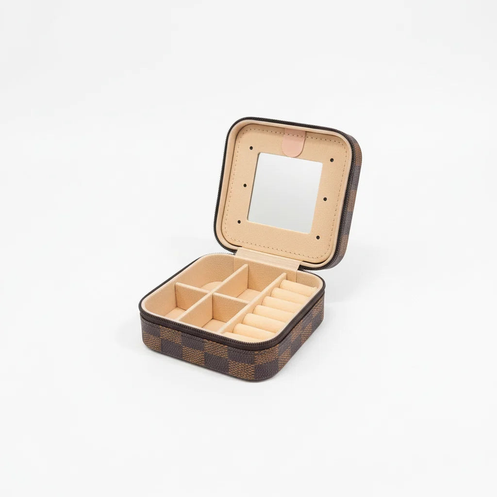 Brown Checkered Jewelry Case