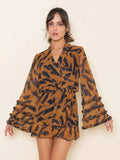 Tiger Ruffle Tie Dress- Gold/Black