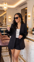 Elle Feather Trim Blazer- Black