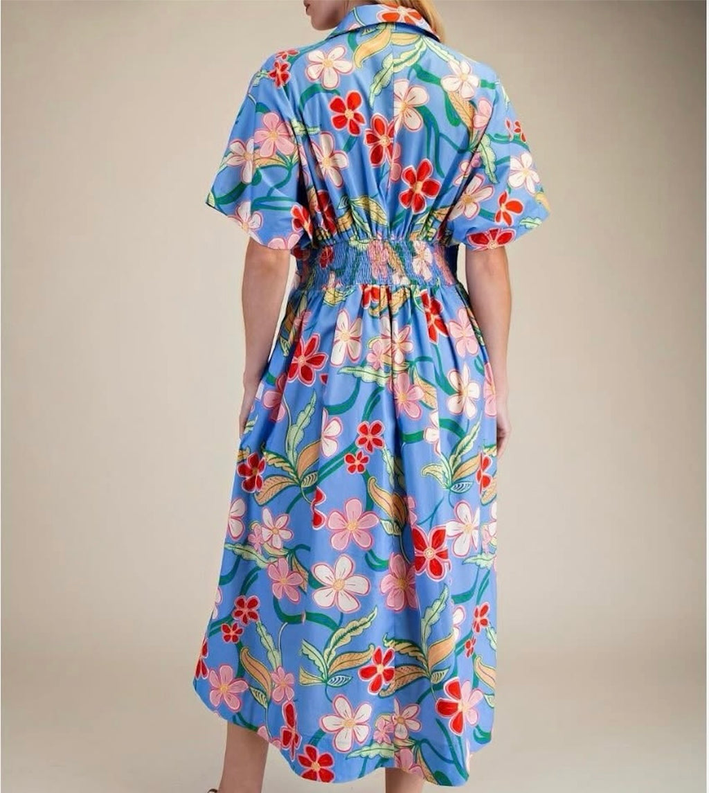 Hawaii Floral Dress- Blue