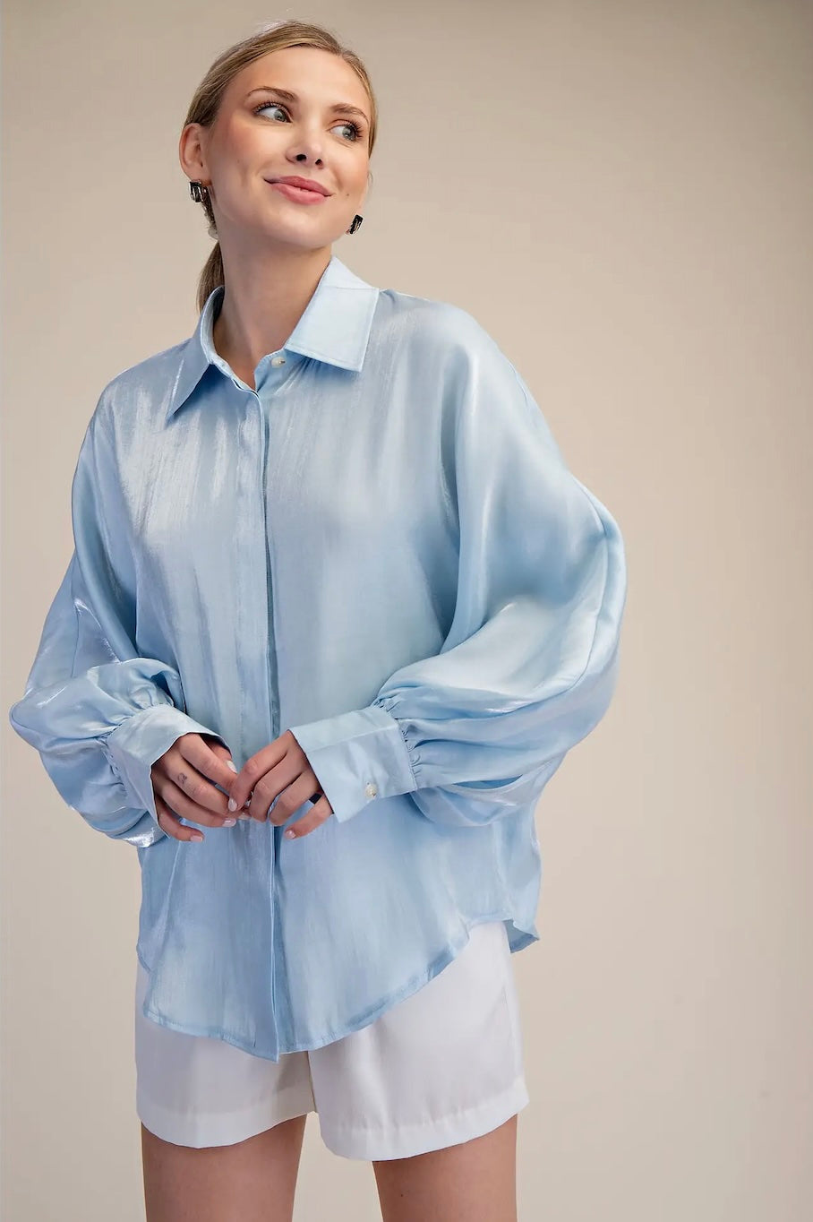 Voluminous Sleeve Blouse- Blue