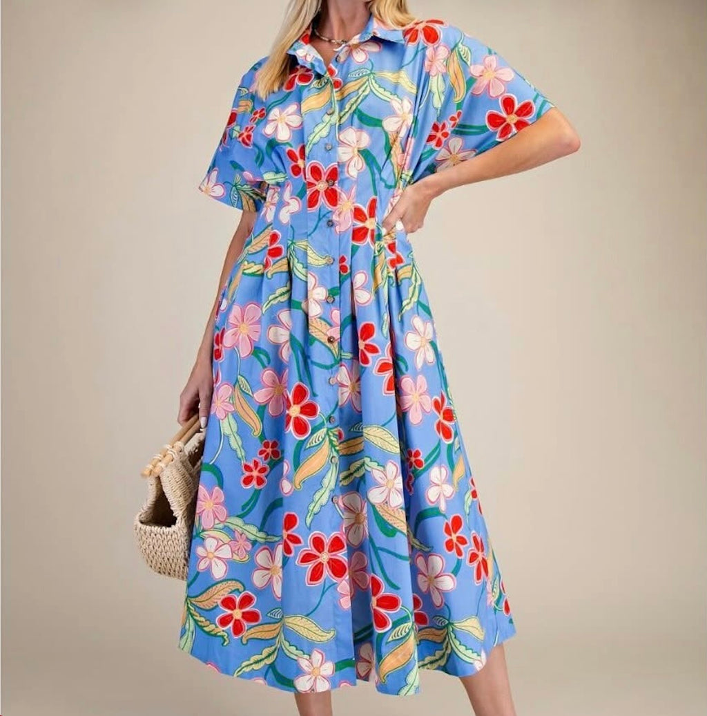 Hawaii Floral Dress- Blue