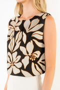 Embroidered Sleeveless Top- Black