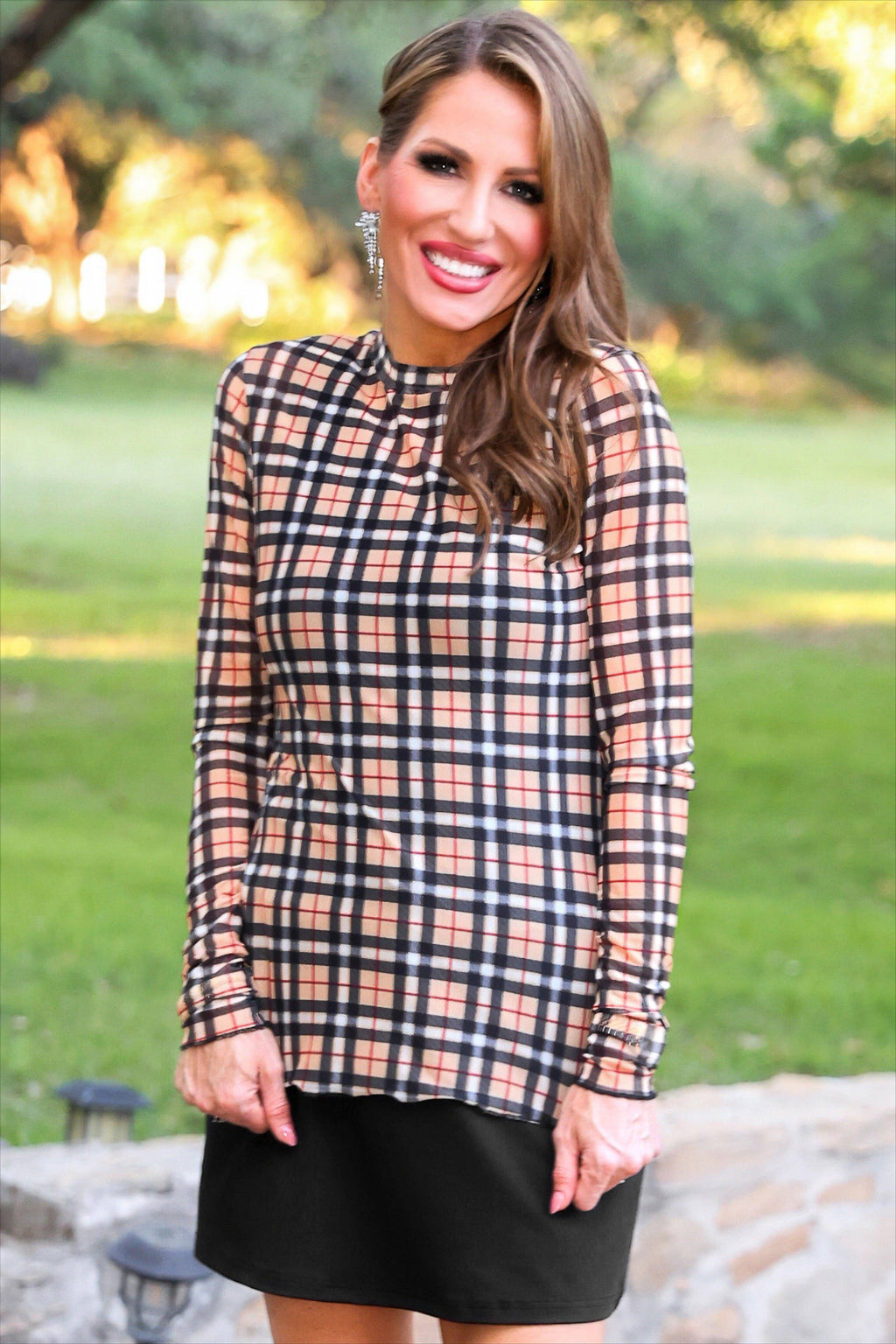 Plaid Mesh Top- Multi