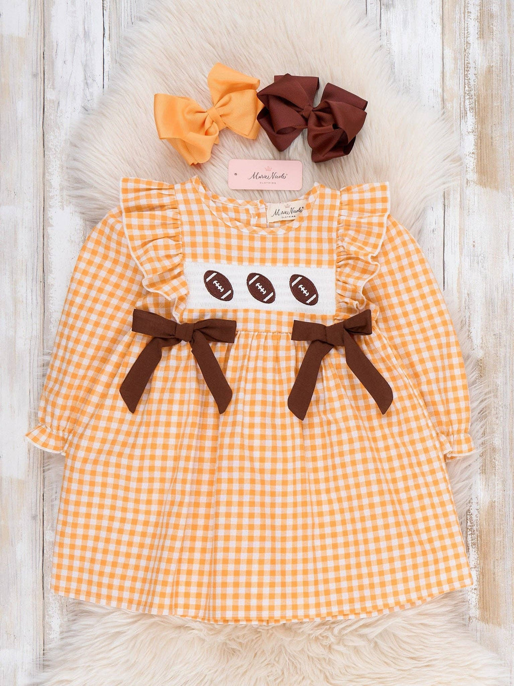Football Gingham Dress- Orange/White