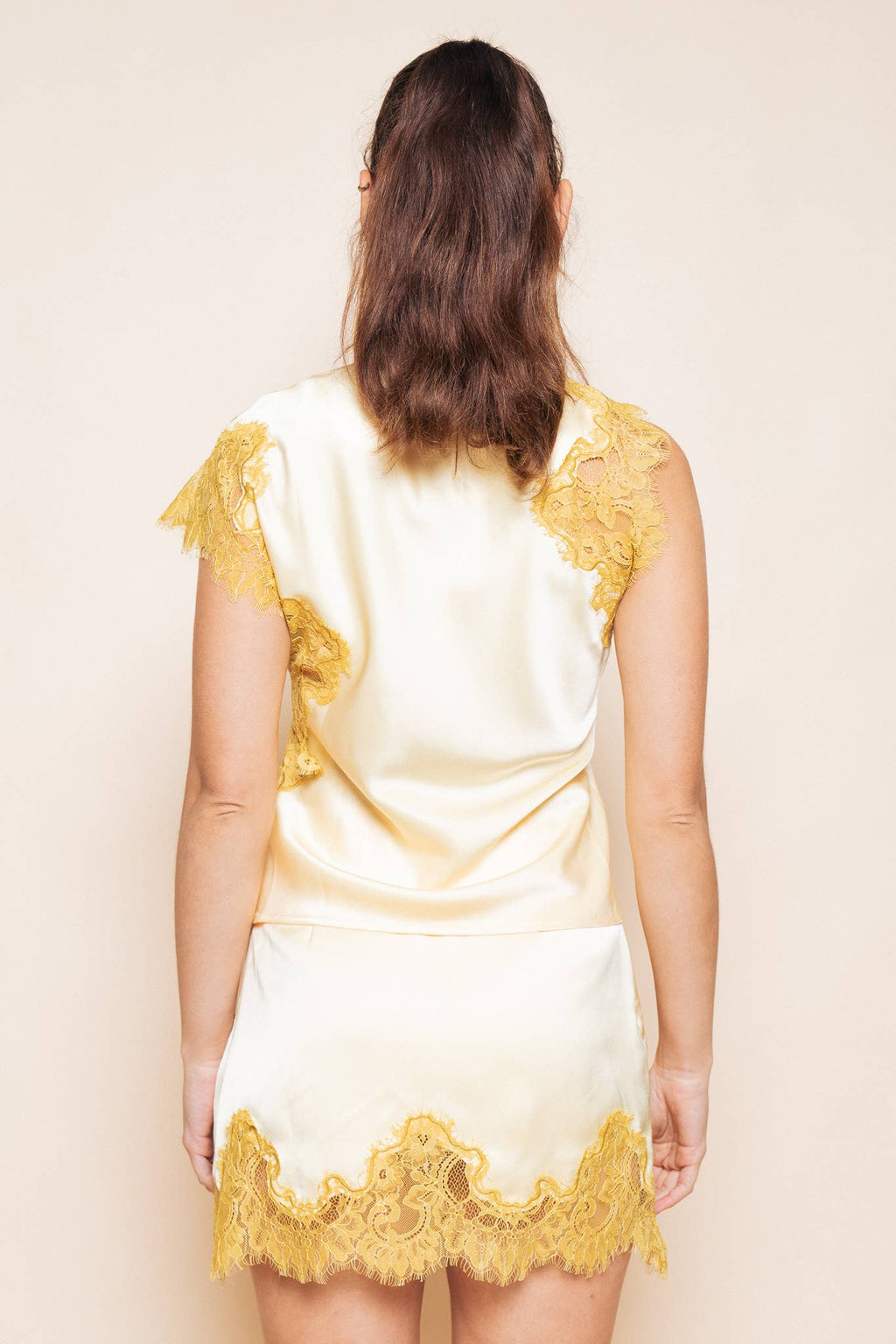 Lace Trimmed Mini Skirt- Gold