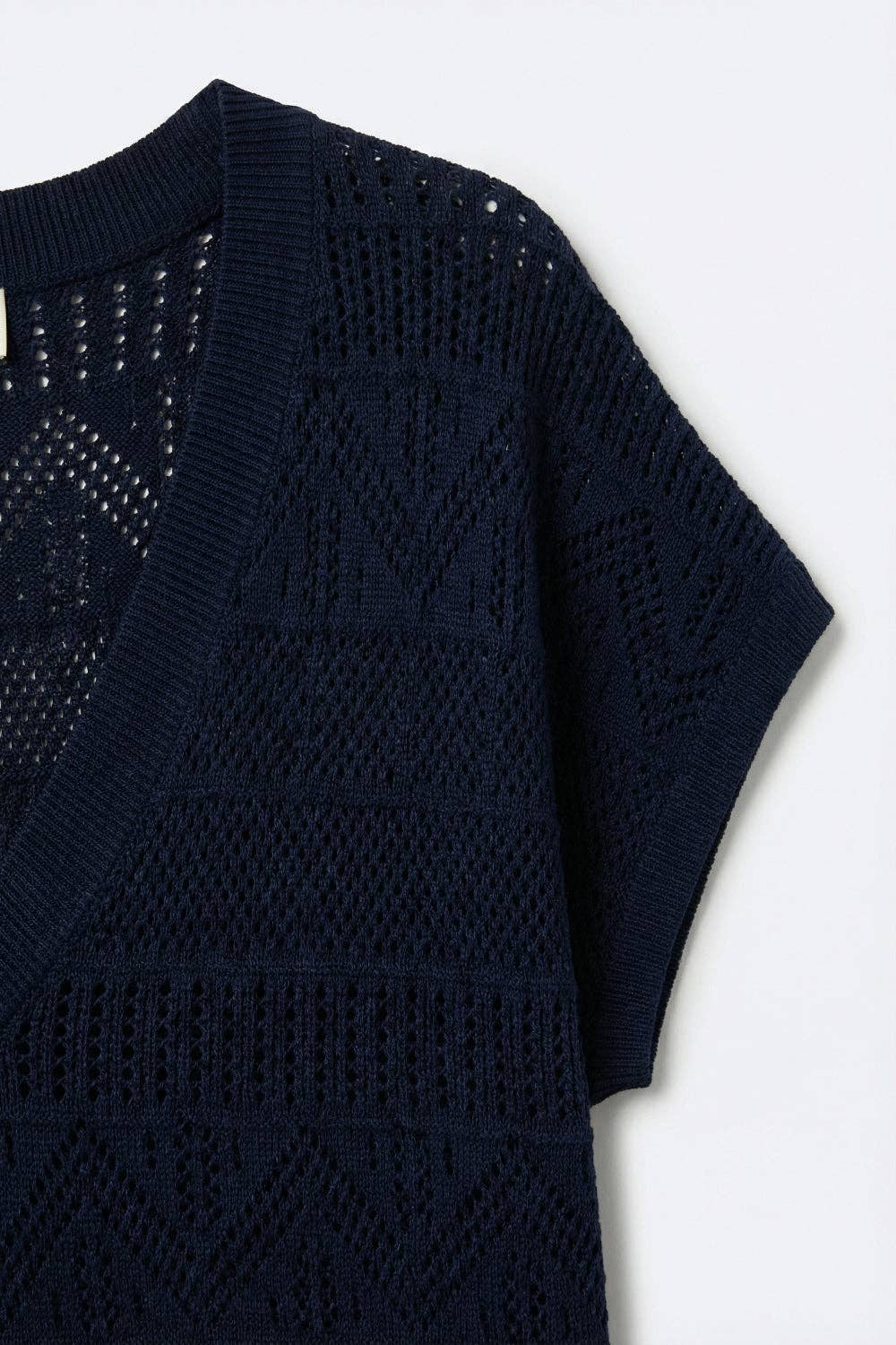 V-Neck Knit Top- Navy