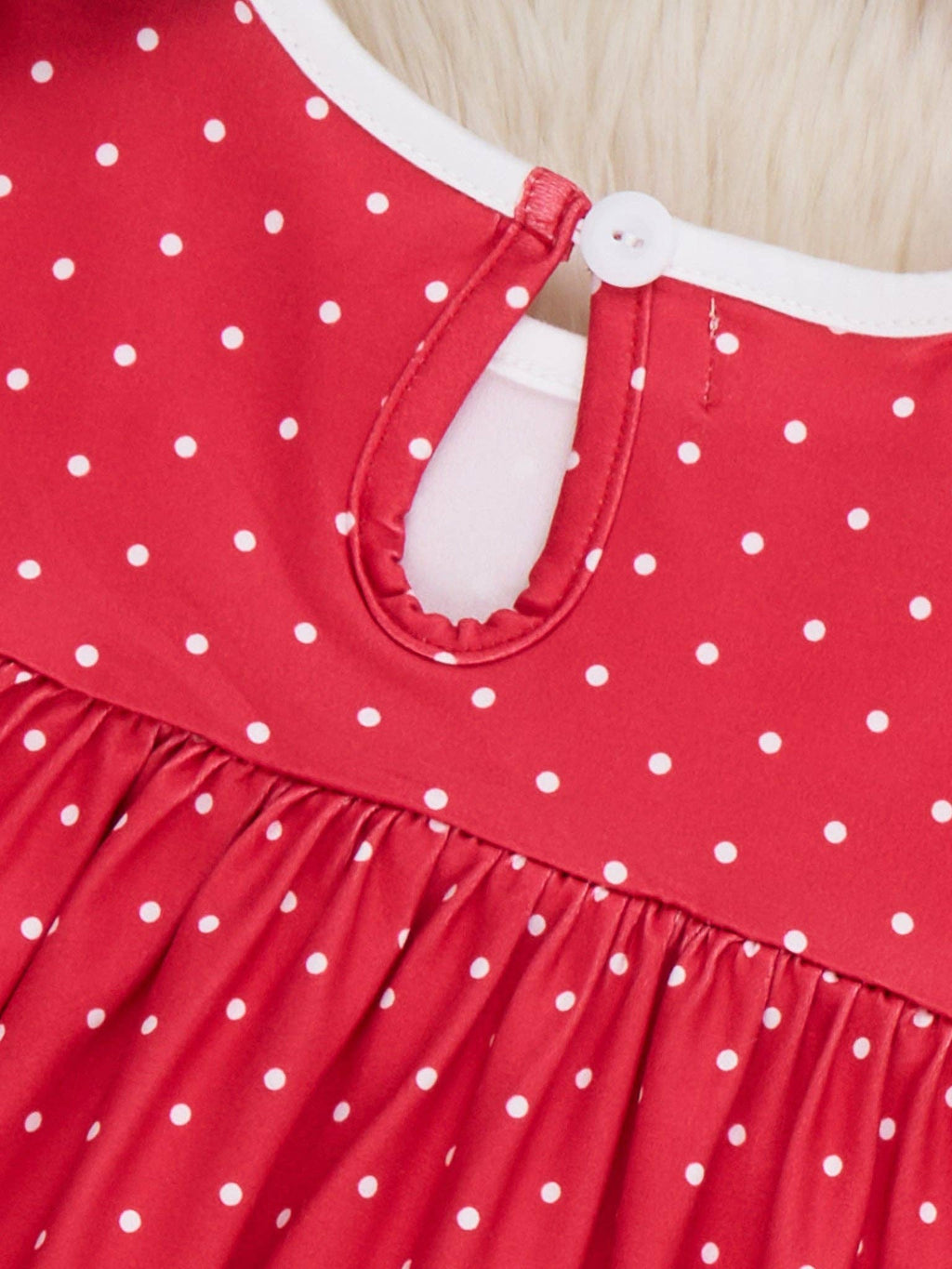 Candy Cane Embroidered Scallop Bow Dress- Red
