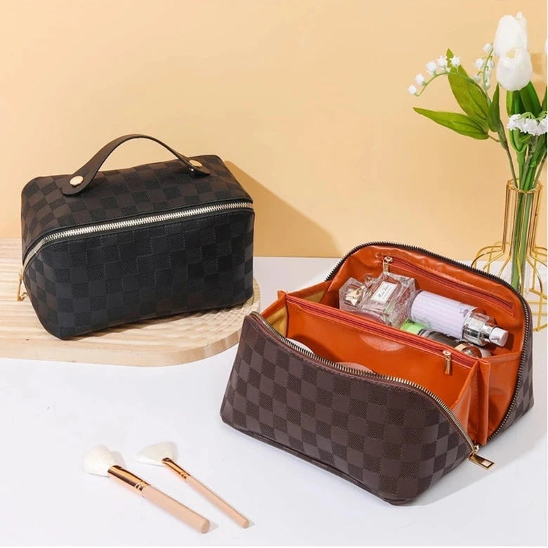 Vegan Leather Checkered Makeup Bag