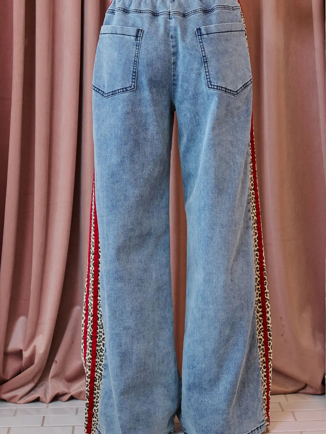 Leopard Stripe Denim Wide Leg Pants