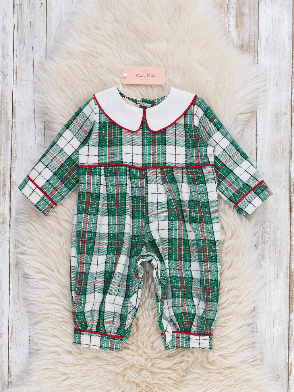 Christmas Plaid Romper- Green/White