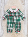 Christmas Plaid Romper- Green/White