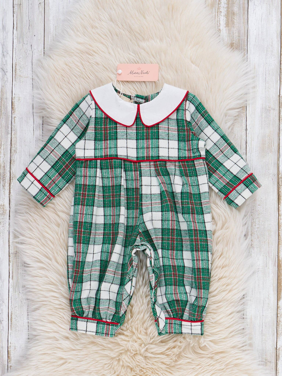 Christmas Plaid Romper- Green/White