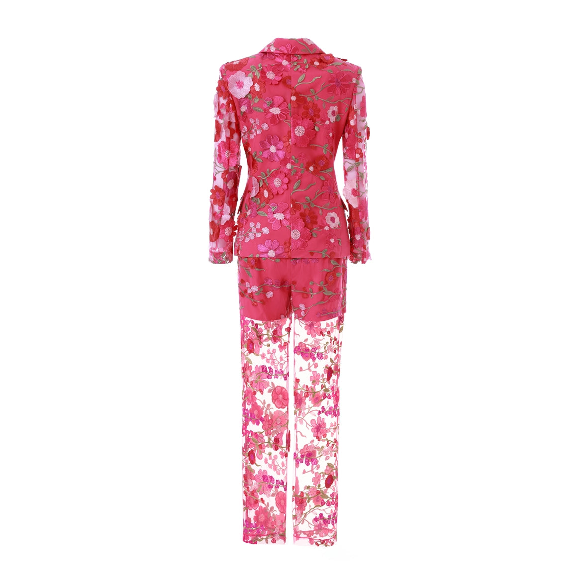 Floral Embroidered Suit Set- Fuchsia
