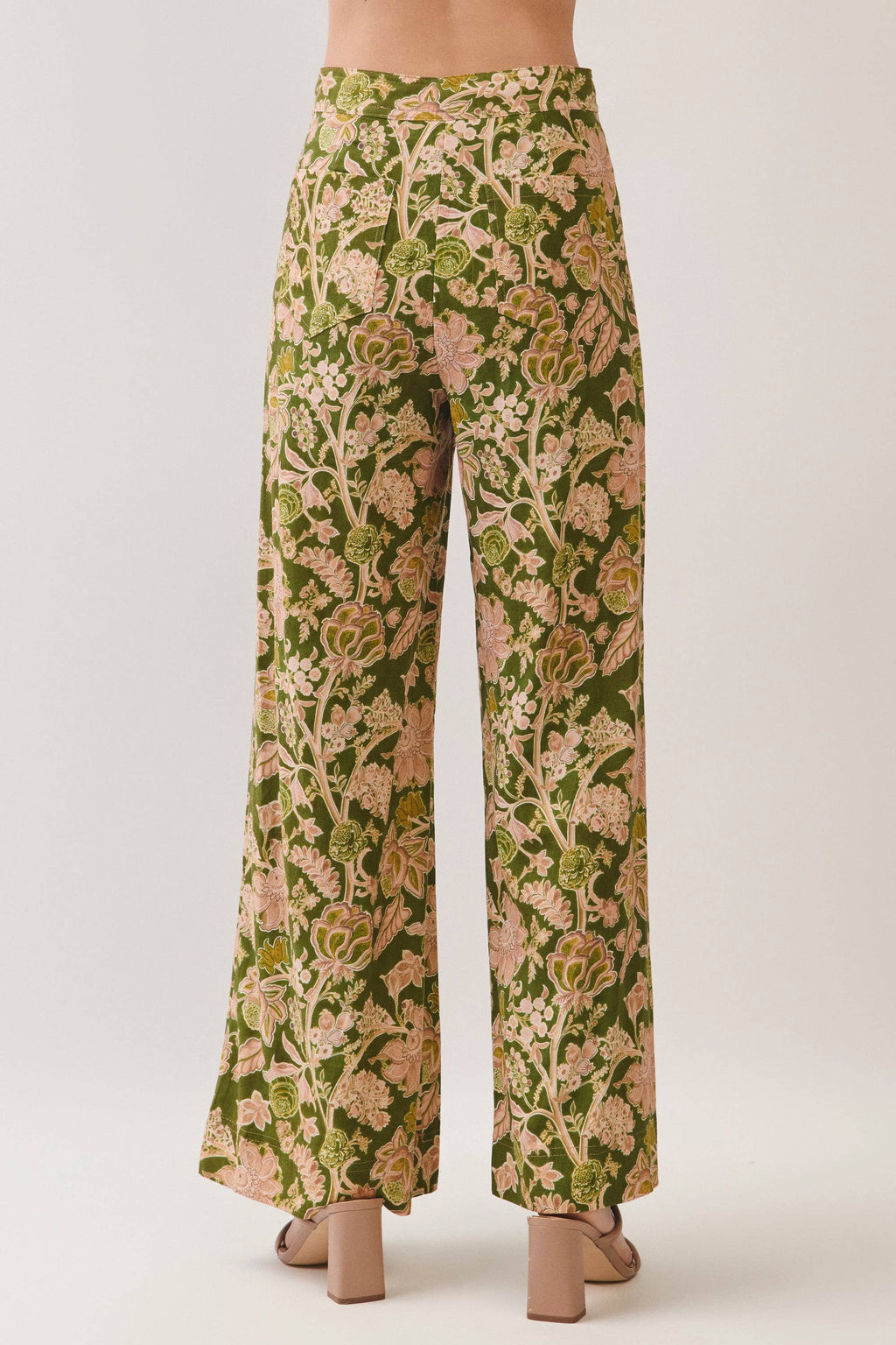 Floral Print Wide Leg Long Pants- Green