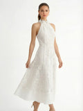 Elegant Lace Midi Dress- White