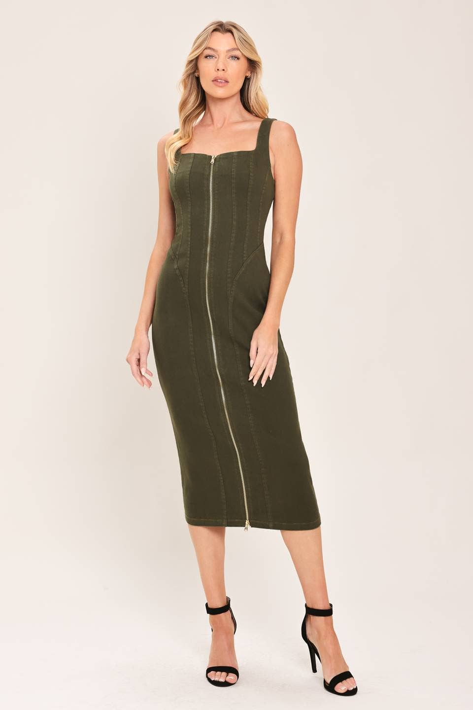 Cargo Woven Twill Midi Dress- Olive