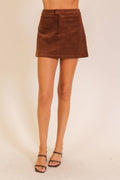High-Waisted Corduroy Mini Skirt- Brown