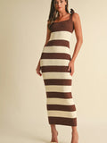 Shoulder Tie Stripe Sweater Knitted Midi Dress