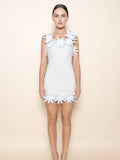Flower Knitting Mini Dress- Blue