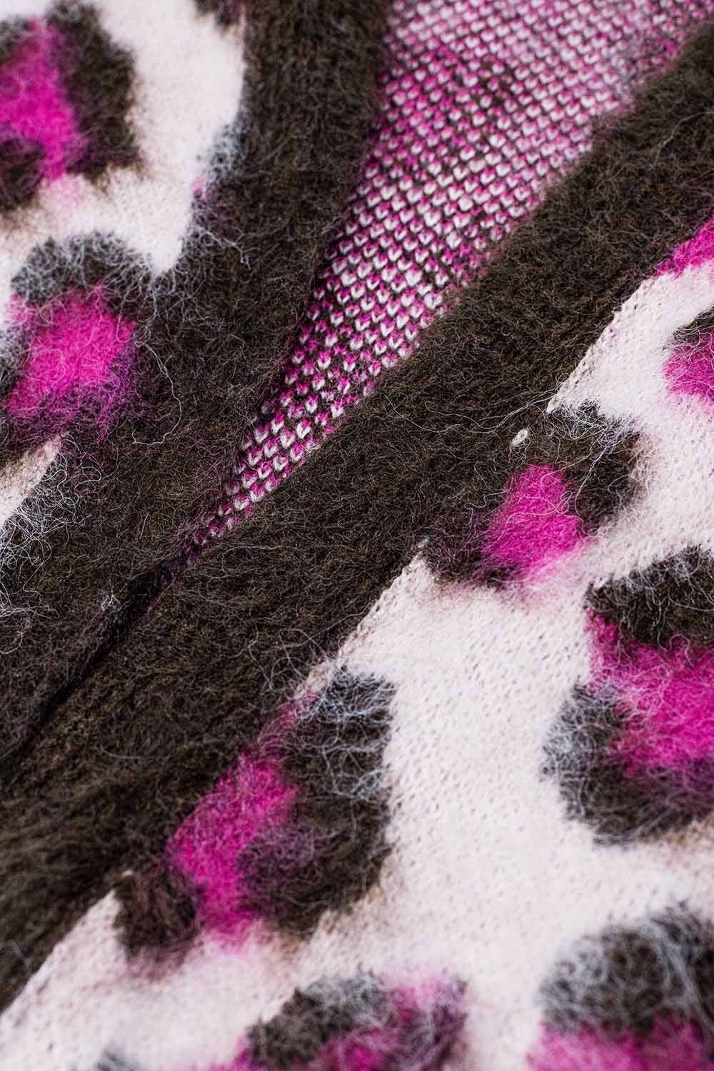 Leopard Print Wool Cardigan- Pink