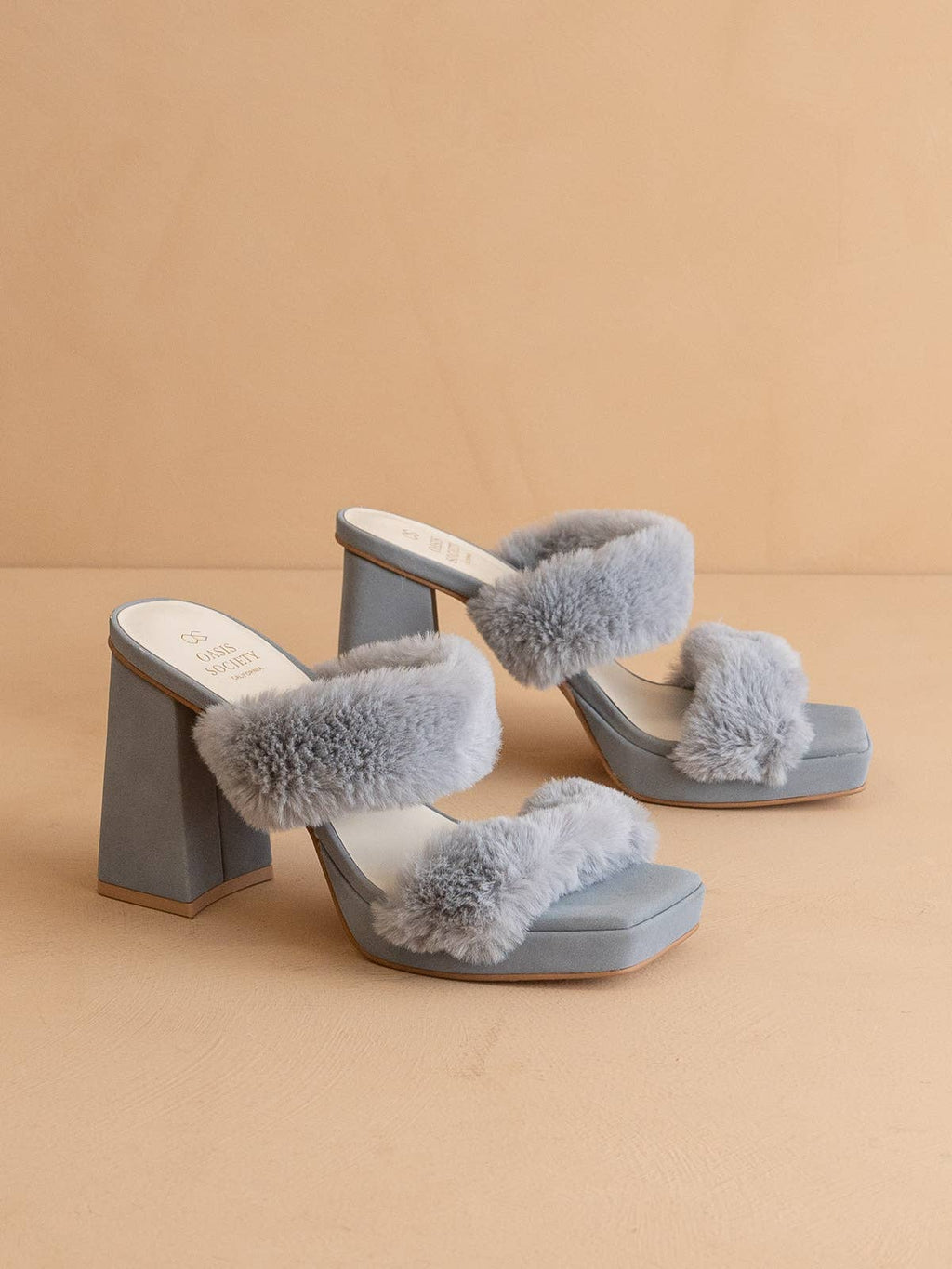 The Simone Blue Fuzzy Banded Platform Party Heel
