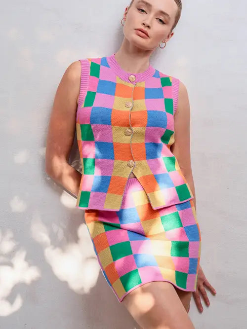 Multicolor Checker Two Piece Set