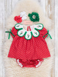 Candy Cane Embroidered Scallop Bow Outfit- Red