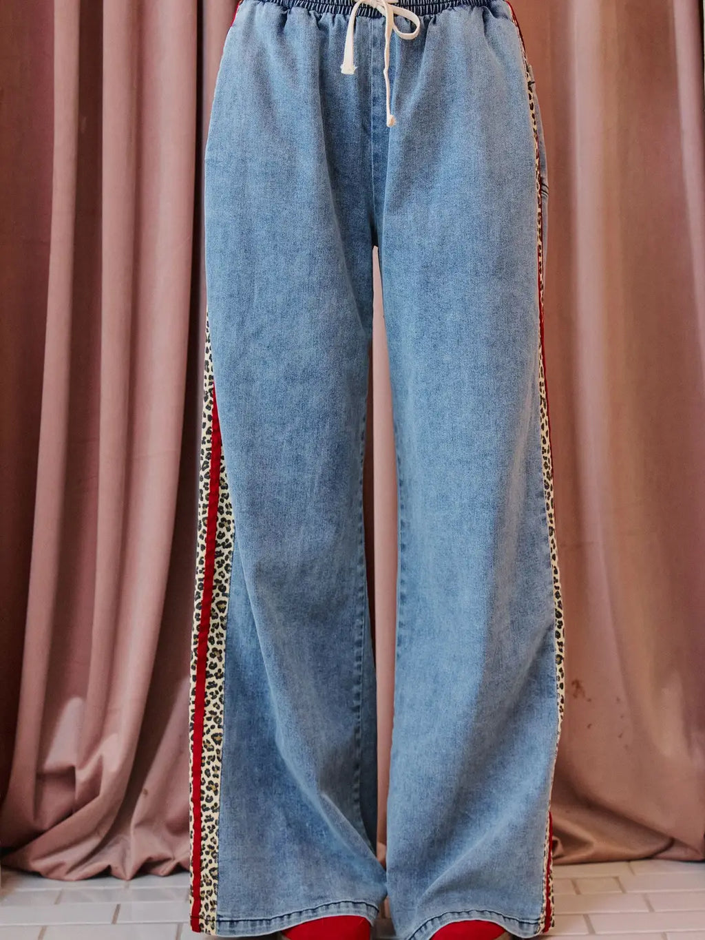 Leopard Stripe Denim Wide Leg Pants